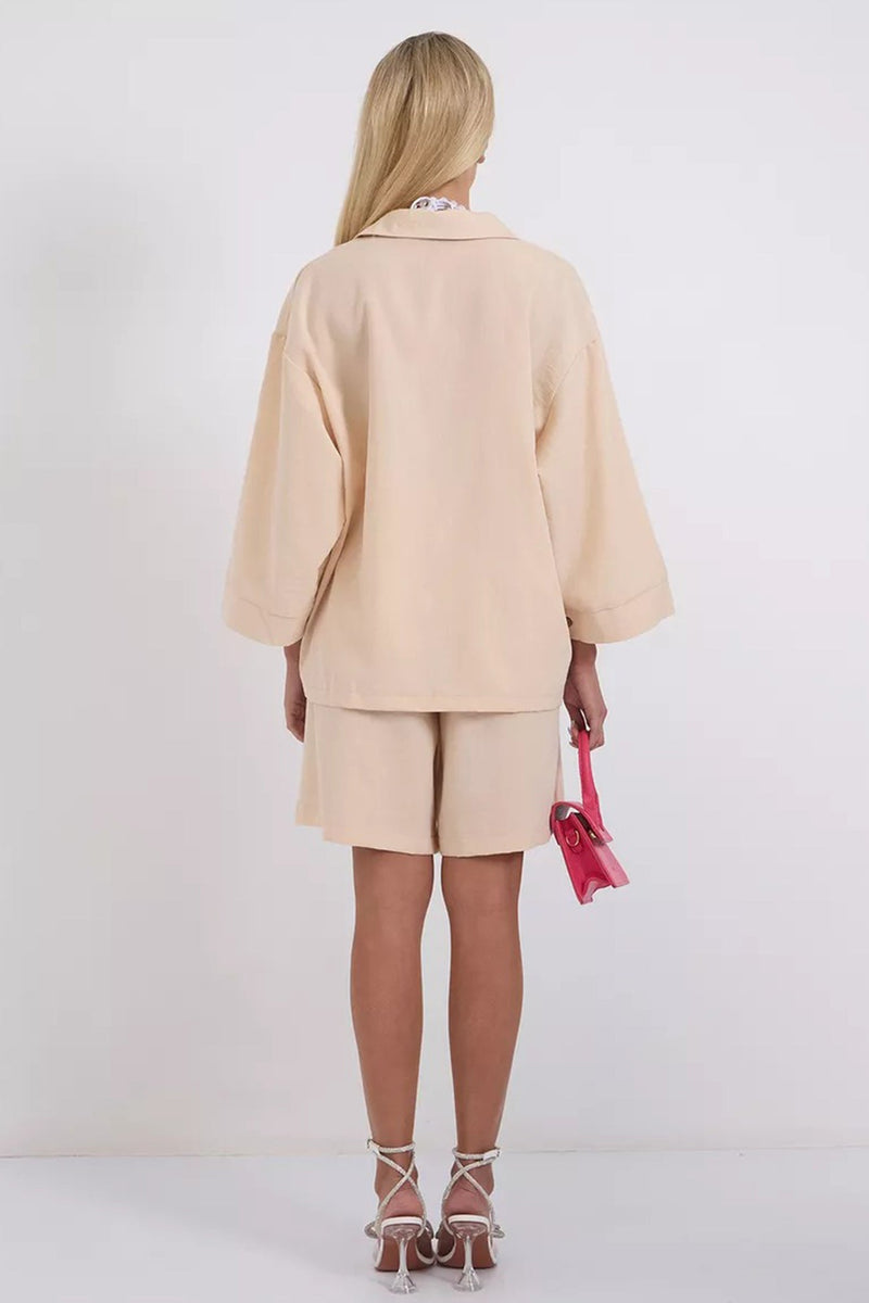 Color Shirt Single-breasted Bermuda Shorts Set