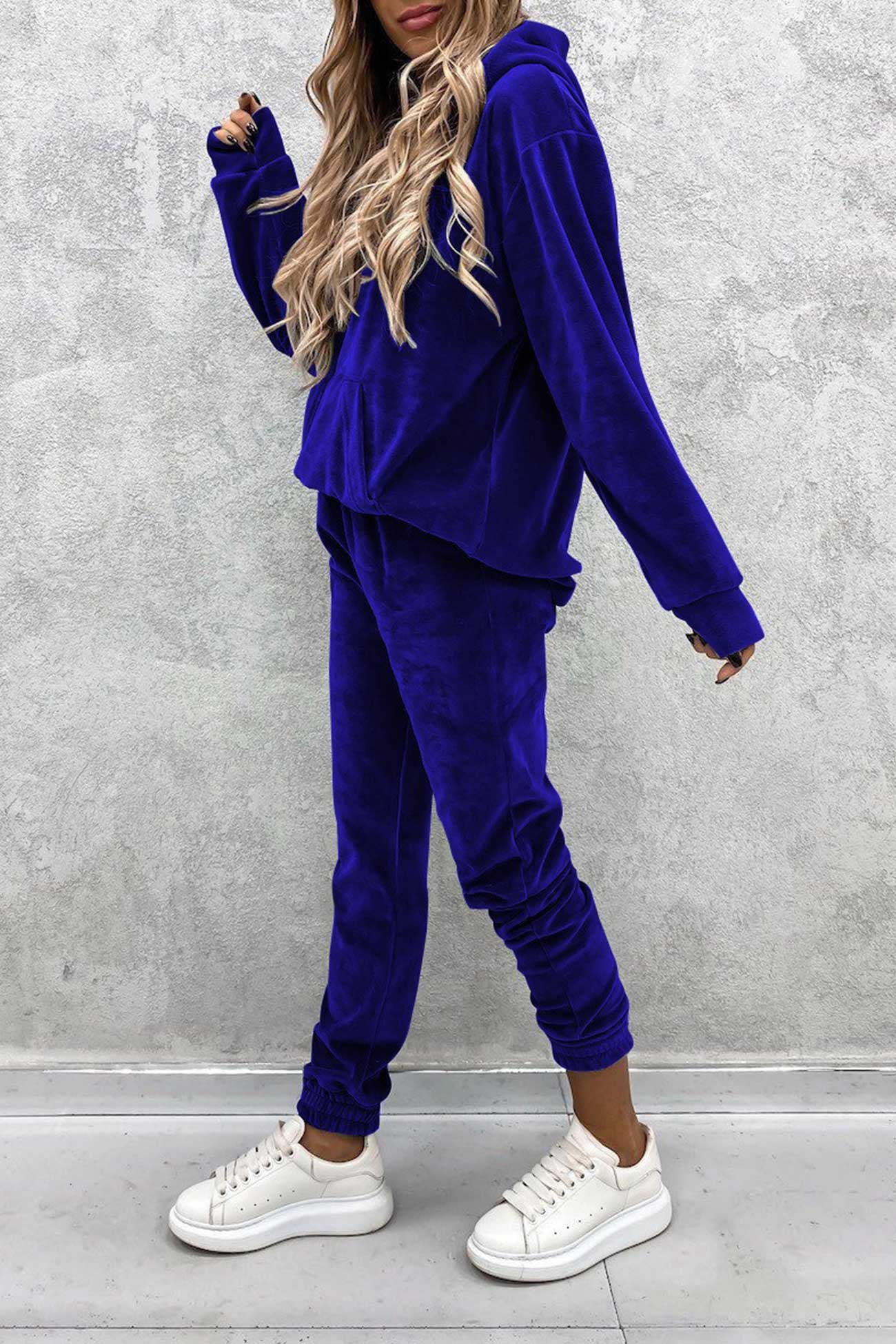Velour Color Hoodie Long Pants Set