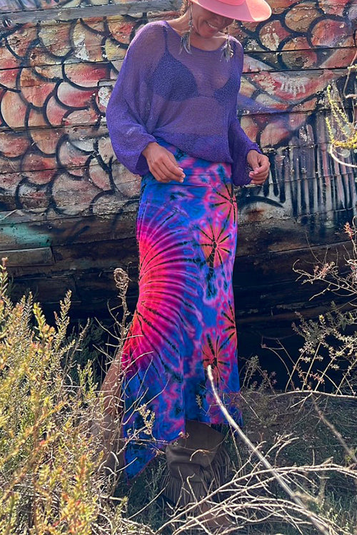 High Waist Side Split Tie Dye Maxi Skirt