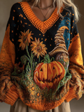 Comstylish Halloween Theme Women's V-neck Knitted Sweater
