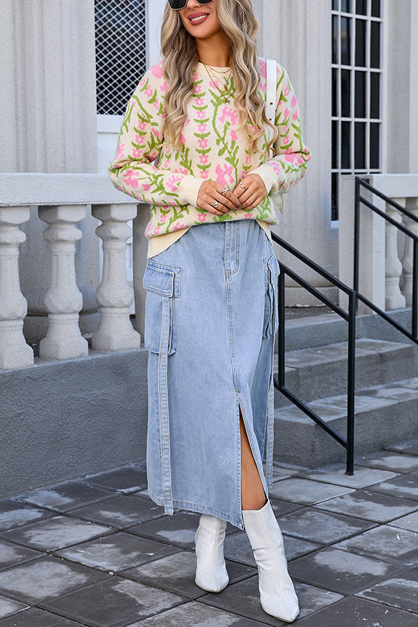 Fashionable Knitted Crew Neck Sweater