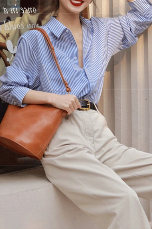 Blue Stripe Long Sleeve Blouse