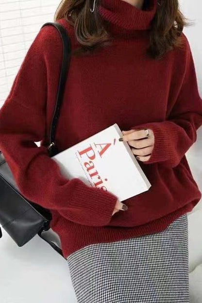 Minimalist Turtleneck Color Loose Fit Knit Sweater