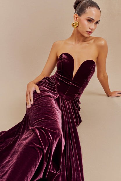Dorothy Velvet Heart Corset Pleated Tube Maxi Dress