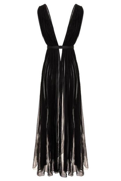 Muse Semi-sheer Tulle Fabric Fixed Back Tie-up Maxi Dress