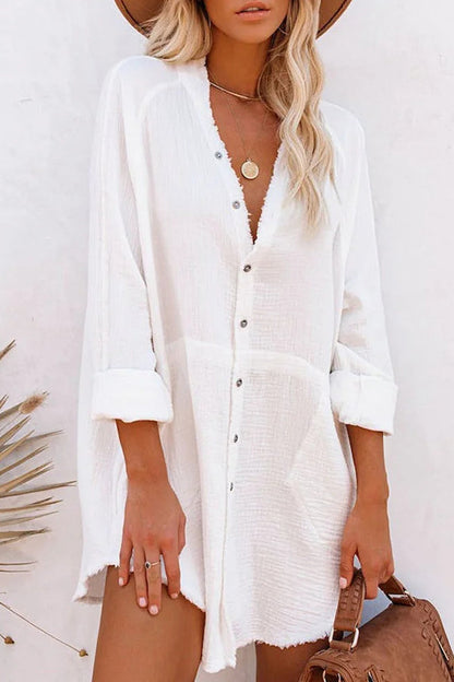 Loose Mid-length Jacket Color Shirt Mini Dress