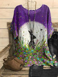 Casual Simple Floral Print Cotton Top