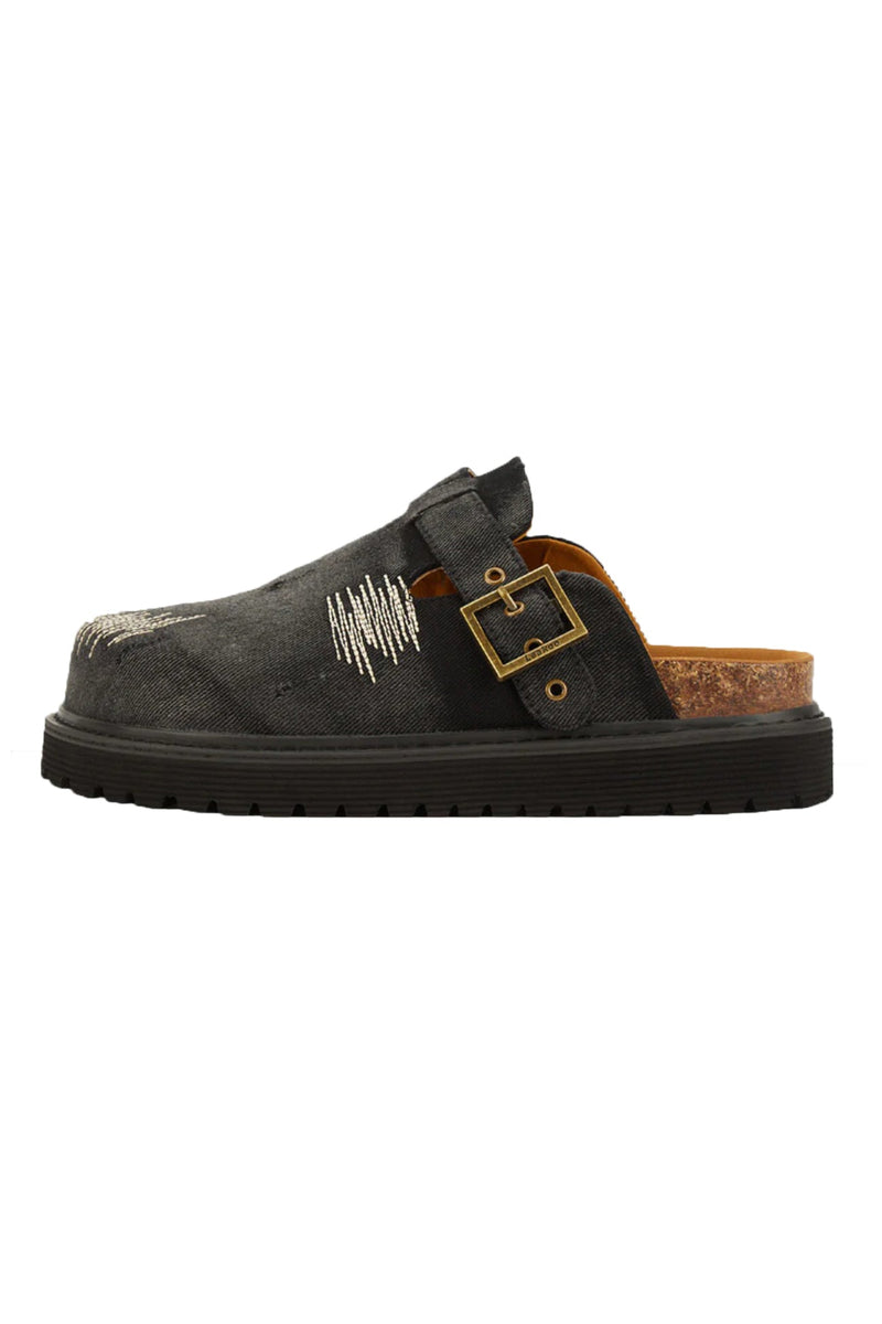 Distressed Denim Closed-toe Slip-on Flat