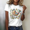 Women's Vintage Bird And Floral Art Casual T-shirt elevenforest