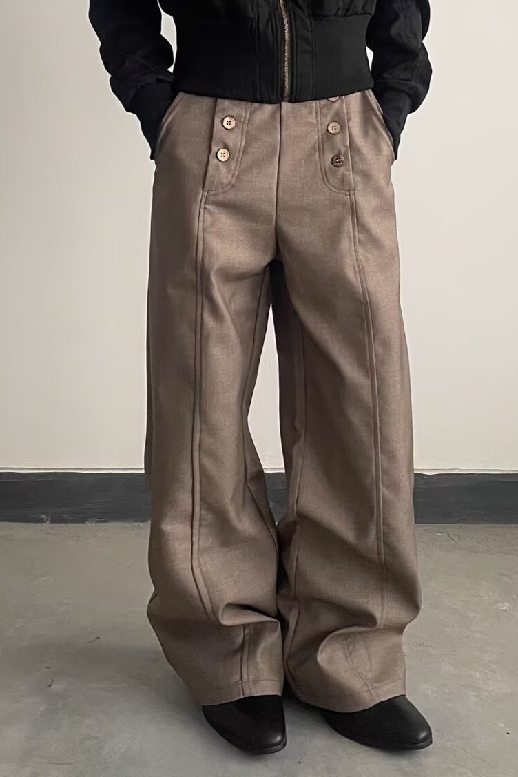 Double Breasted Relaxed Wide Leg Pants