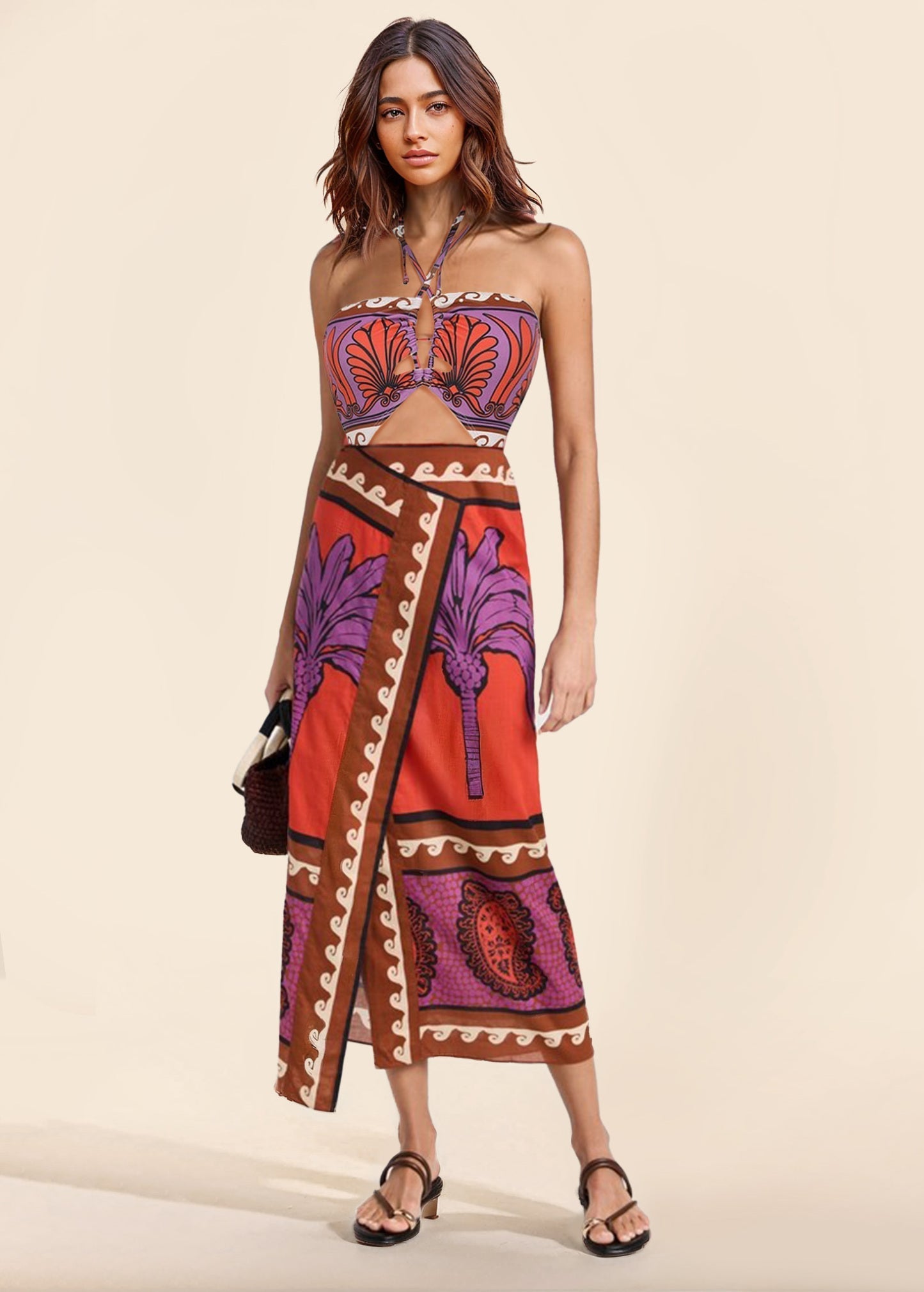Unique Palm Tree Slit Skirt