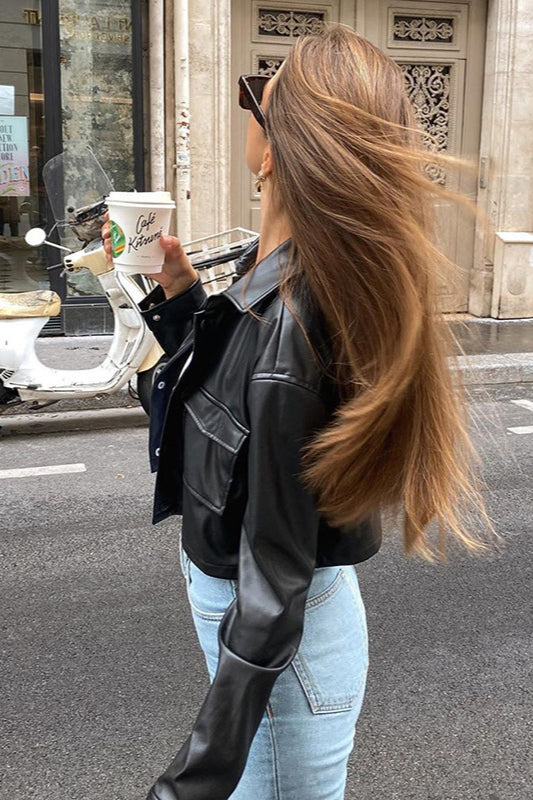Cropped Faux Leather Coat