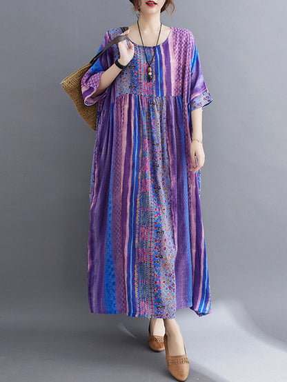 Side Pocket Striped Printed Midi Dress