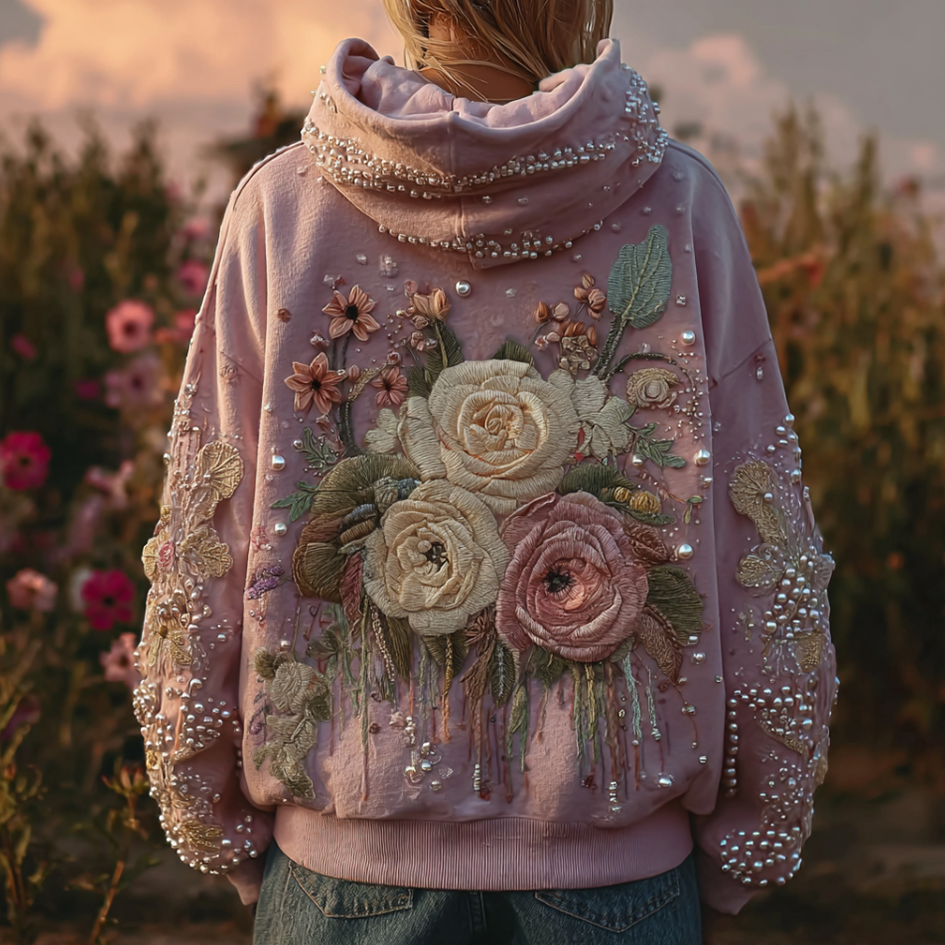 Bohemian Style Plant And Flower Embroidery Pattern Women's Hooded Sweatshirt elevenforest
