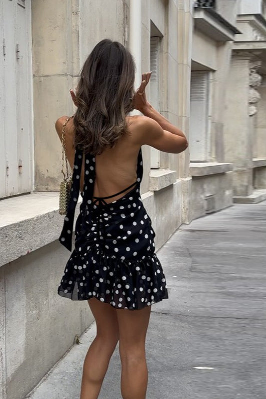 Polka Dot V-neck Mini Dress