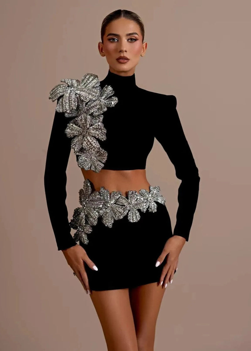 Luxe Embellished Black Two-piece Set