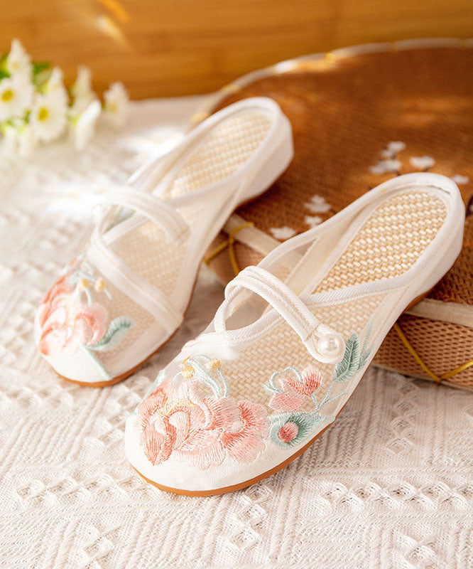 Diy Splicing Flat Slide Sandals White Tulle Embroidery
