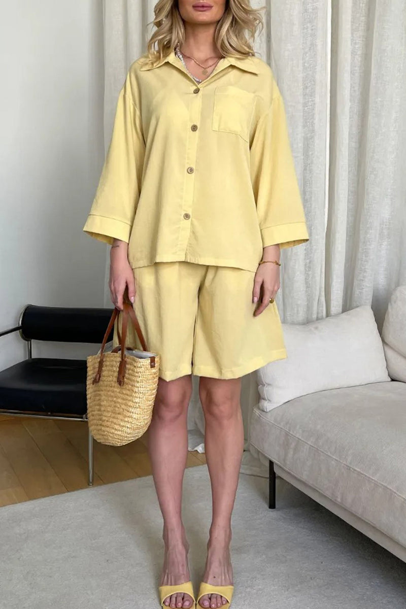 Color Shirt Single-breasted Bermuda Shorts Set