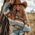 Comstylish Women's Vintage Floral Oversized Knitted Sweater