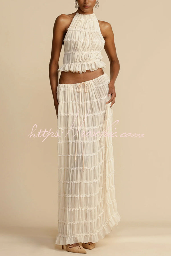 Versatility and Charm Pleated Drawstring Waist Tiered Maxi Skirt