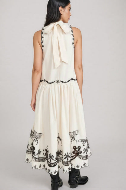 Virginsa Embroidery Tank Midi Dress