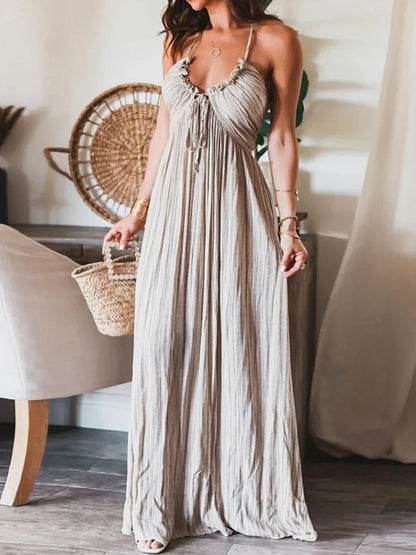 Backless U-neck Halter Strap Long Dress