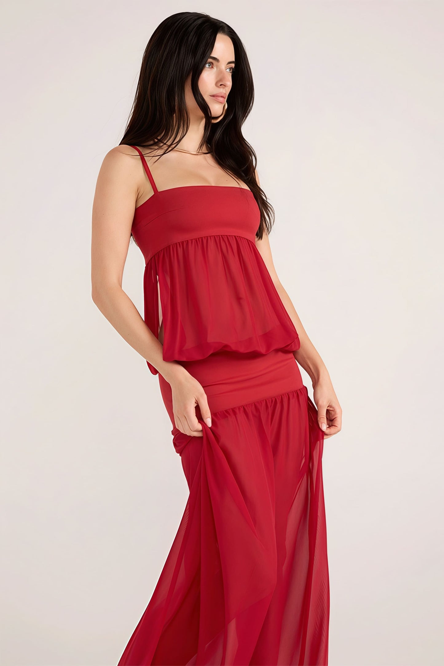 Patchwork Sheer Cami Maxi Dress