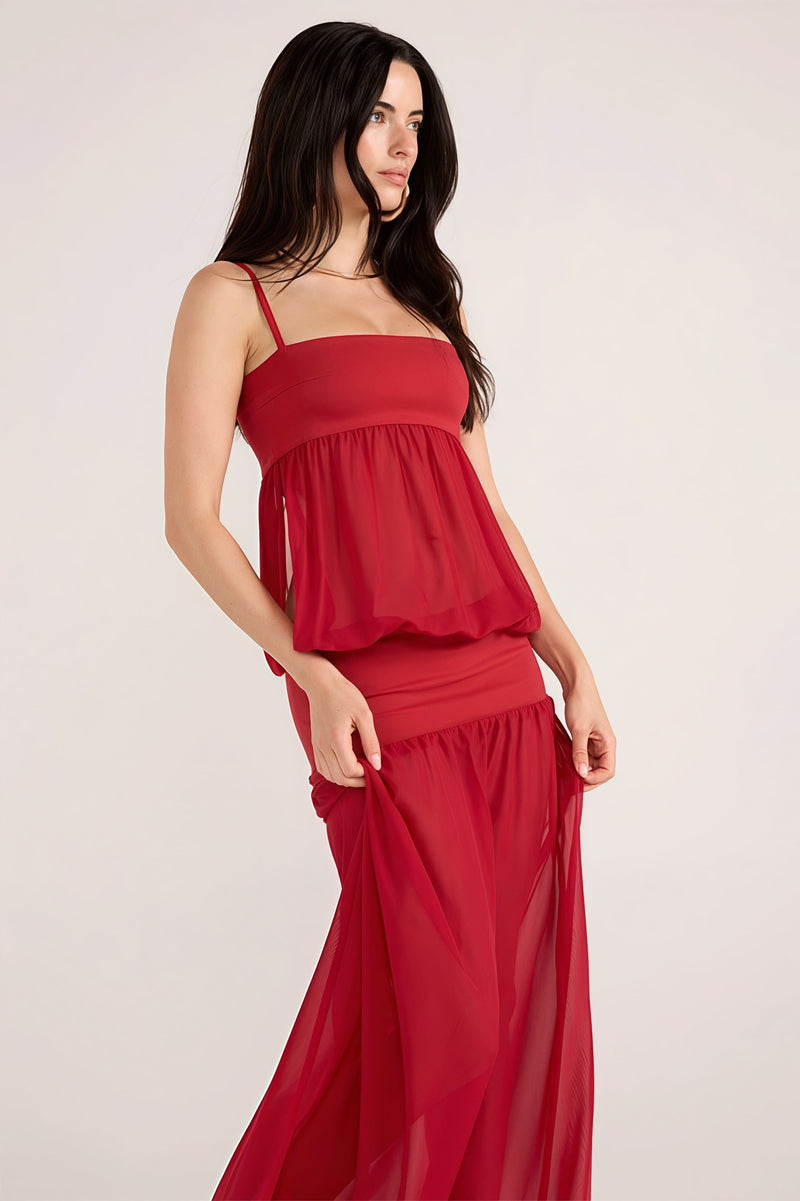 Patchwork Sheer Cami Maxi Dress