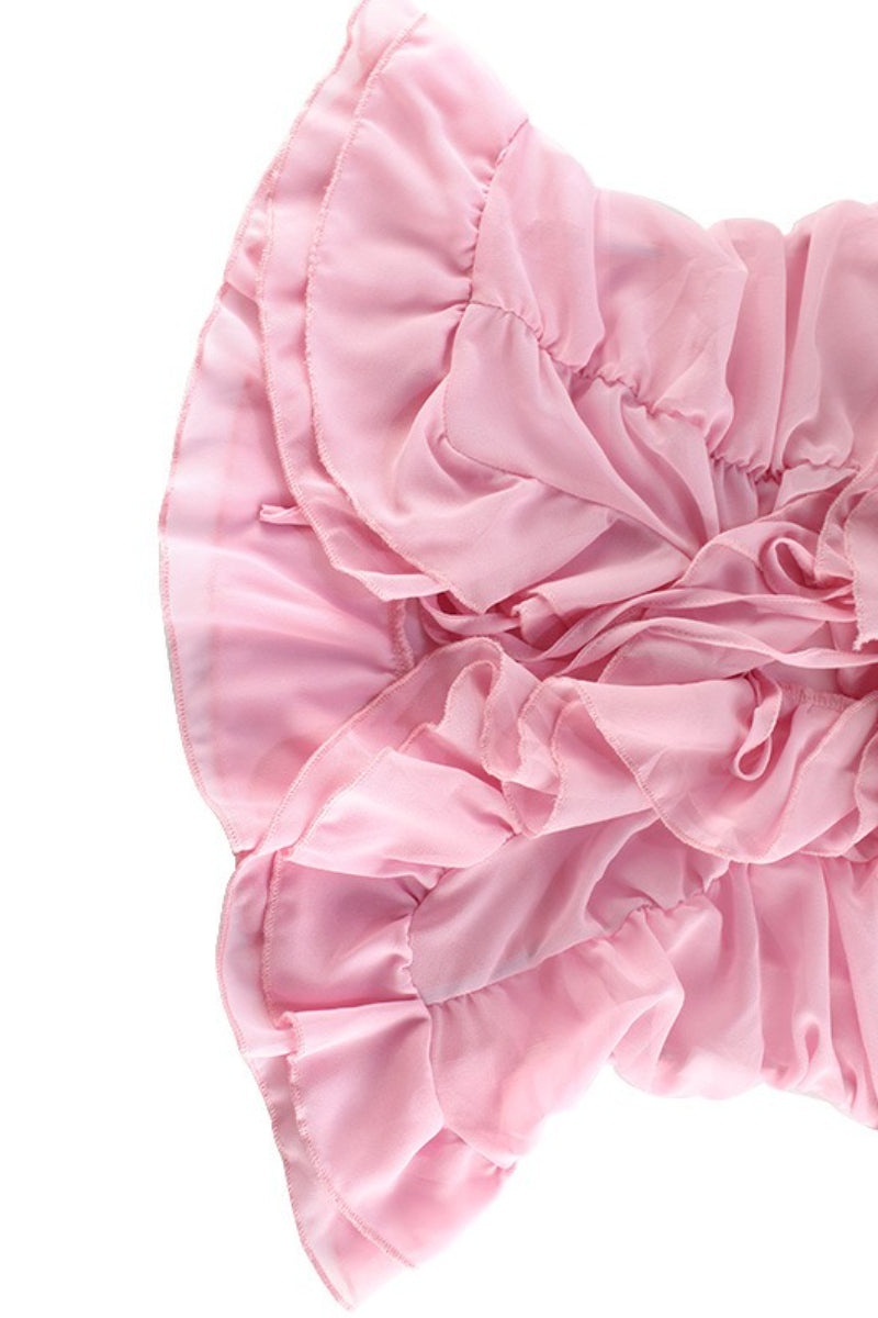 Bishop Sleeve Off Shoulder Blouse Layered Ruffle Skirt Set