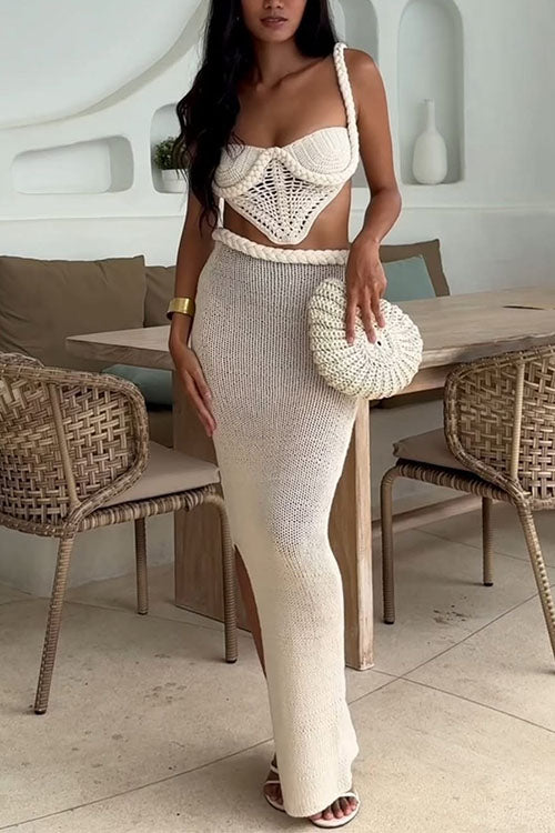 Moxidress Side Slit Knit Bodycon Maxi Skirt