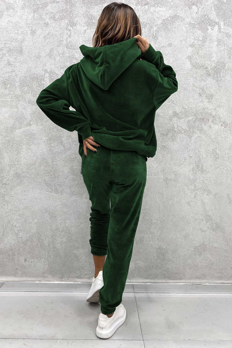 Velour Color Hoodie Long Pants Set