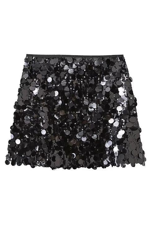 Elastic Waist Sequin Paillette Mini Skirt