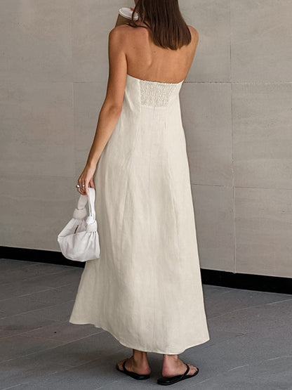 A-line Loose Elasticity Pockets Color Zipper Tube Maxi Dresses