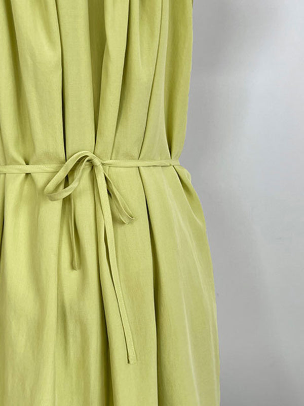 Loose Sleeveless Elasticity Pleated Color Split-joint Off-the-shoulder Maxi Dresses