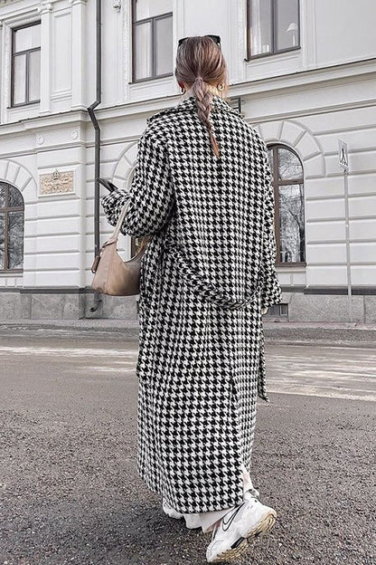Houndstooth Long Trench Coat Overcoat