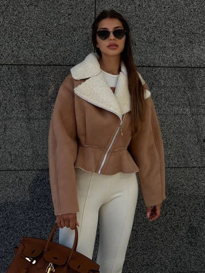 Turn-down Slim Coats for Autumn Winter Long Sleeve Jackets Woman Street Short Cardigan Femme