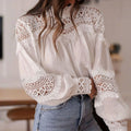 Women's Elegant Floral Lace Cotton And Linen High Collar Top elevenforest
