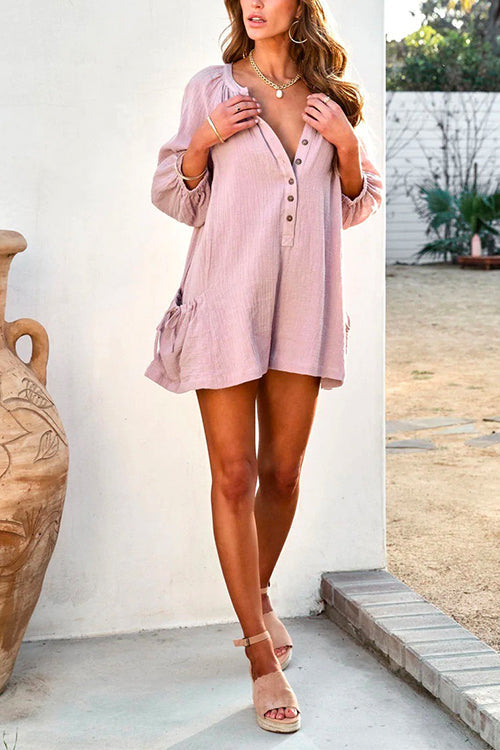 Moxidress Button Down Shorts Romper With Pockets