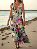Women's Vintage Floral Art Print Pocket Cotton Dress
