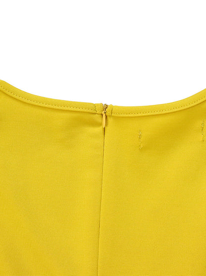 Irregular Clipping Belted Color Round-neck Midi Dresses