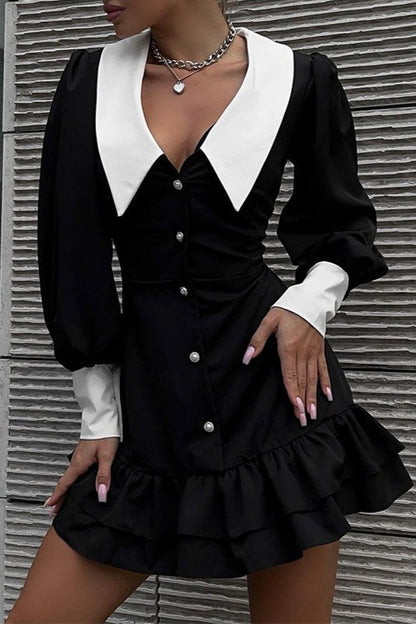 Color Block Collared Bodycon Mini Dress