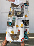 Cartoon Drawing Cute Chicken Printed Women's Casual Cotton And Linen