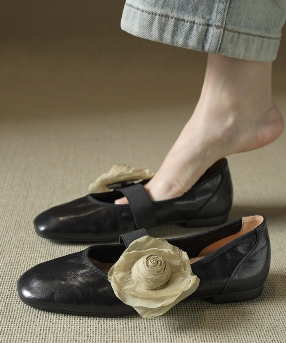 Splicing Flats Brown Cowhide Leather