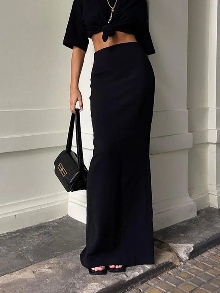 For Black Long Skirts High Waist Slim Seamless Gown Summer New Female Maxi Skirts