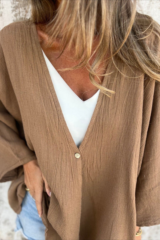 Loose Fit V Neck Long Sleeve Cardigan