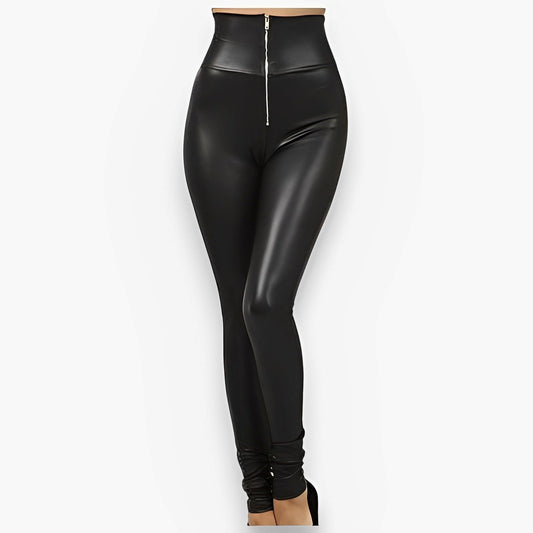 High Waist Zipper Pu Leather Pants