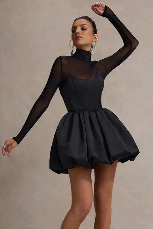 Mesh Bubble Hem Slim Socialite Mini Dress