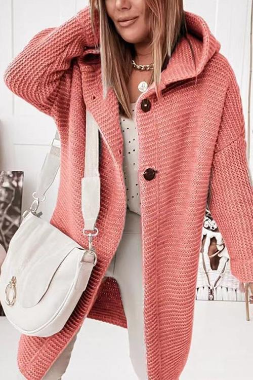 Moxidress Drop Shoulder Hoodied Knitting Cardigan