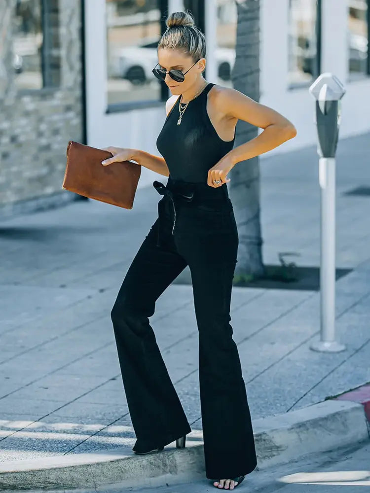 New Stylish Slim Tie-up Flared Denim Pants