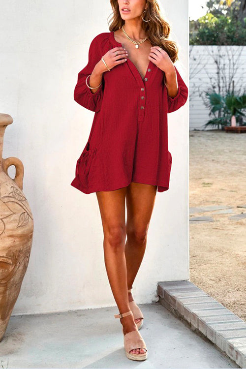 Moxidress Button Down Shorts Romper With Pockets
